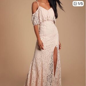 Lulus Caterina White Lace Off-the-Shoulder Maxi Dress White XS New Without Tags‎